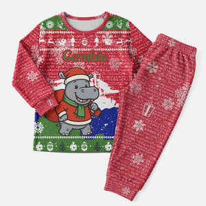 Gambia Christmas Pajama Set Santa Hippo National Coat of Arms Snowflakes and Festive Holiday - African Pride