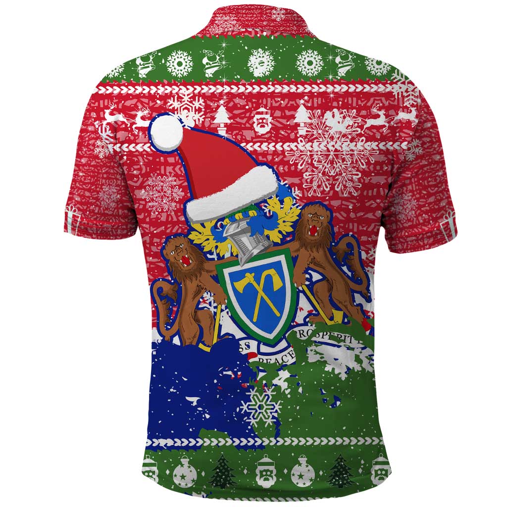 Gambia Christmas Polo Shirt Santa Hippo National Coat of Arms Snowflakes and Festive Holiday - African Pride