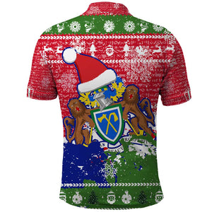 Gambia Christmas Polo Shirt Santa Hippo National Coat of Arms Snowflakes and Festive Holiday - African Pride