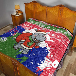 Gambia Christmas Quilt Santa Hippo National Coat of Arms Snowflakes and Festive Holiday - African Pride
