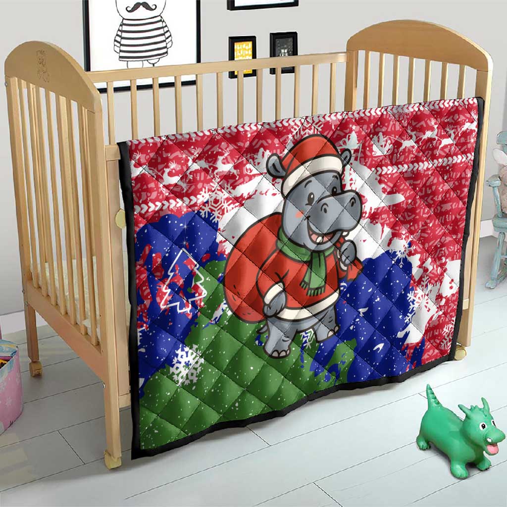 Gambia Christmas Quilt Santa Hippo National Coat of Arms Snowflakes and Festive Holiday - African Pride