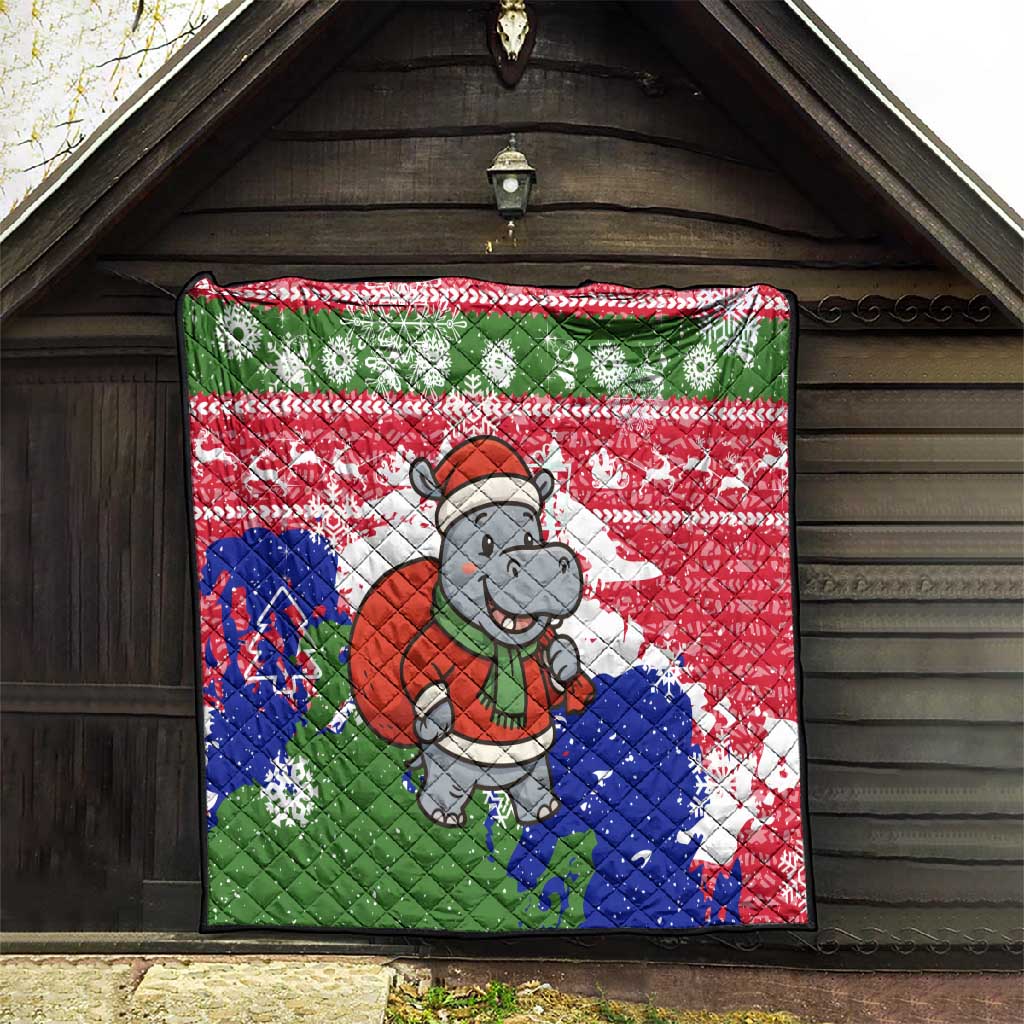 Gambia Christmas Quilt Santa Hippo National Coat of Arms Snowflakes and Festive Holiday - African Pride
