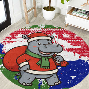 Gambia Christmas Round Carpet Santa Hippo National Coat of Arms Snowflakes and Festive Holiday - African Pride
