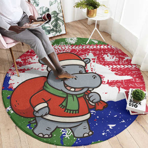 Gambia Christmas Round Carpet Santa Hippo National Coat of Arms Snowflakes and Festive Holiday - African Pride