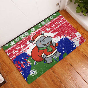 Gambia Christmas Rubber Doormat Santa Hippo National Coat of Arms Snowflakes and Festive Holiday - African Pride