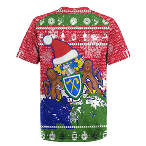 Gambia Christmas Rugby Jersey Santa Hippo National Coat of Arms Snowflakes and Festive Holiday - African Pride