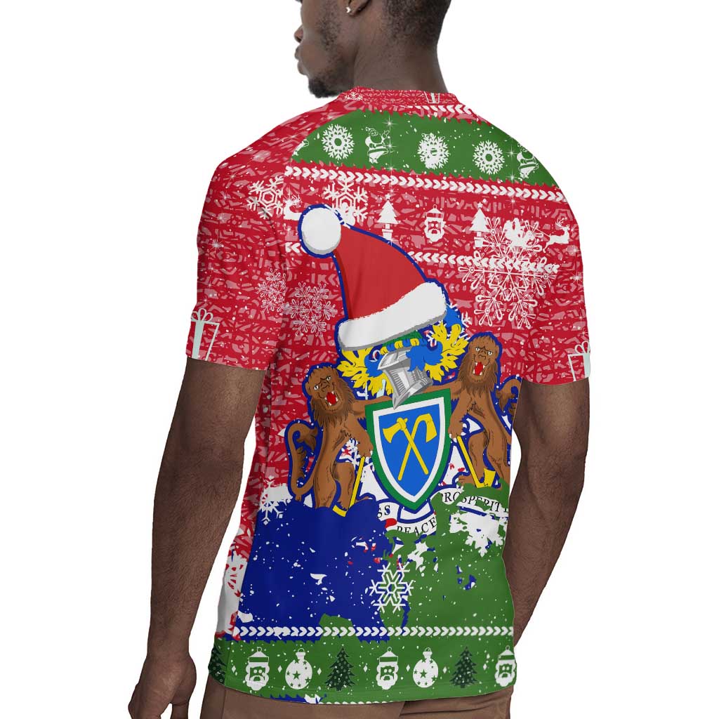 Gambia Christmas Rugby Jersey Santa Hippo National Coat of Arms Snowflakes and Festive Holiday - African Pride
