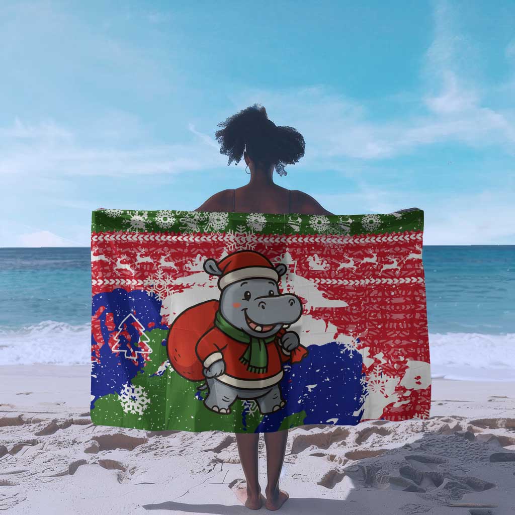 Gambia Christmas Sarong Santa Hippo National Coat of Arms Snowflakes and Festive Holiday - African Pride