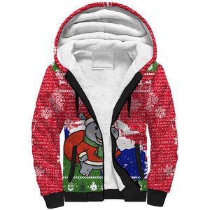 Gambia Christmas Sherpa Hoodie Santa Hippo National Coat of Arms Snowflakes and Festive Holiday - African Pride