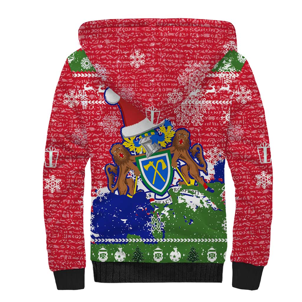 Gambia Christmas Sherpa Hoodie Santa Hippo National Coat of Arms Snowflakes and Festive Holiday - African Pride