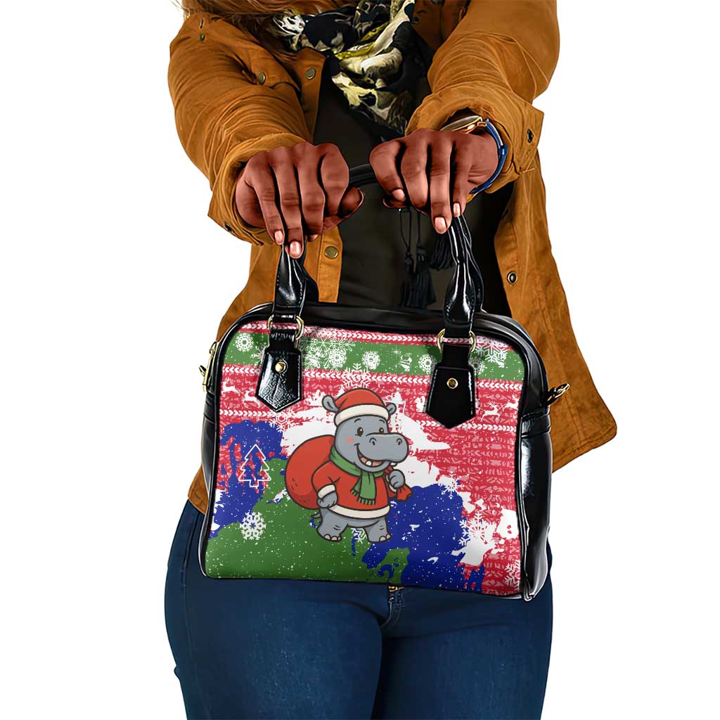 Gambia Christmas Shoulder Handbag Santa Hippo National Coat of Arms Snowflakes and Festive Holiday - African Pride