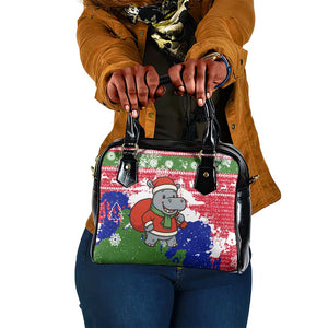 Gambia Christmas Shoulder Handbag Santa Hippo National Coat of Arms Snowflakes and Festive Holiday - African Pride