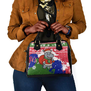 Gambia Christmas Shoulder Handbag Santa Hippo National Coat of Arms Snowflakes and Festive Holiday - African Pride