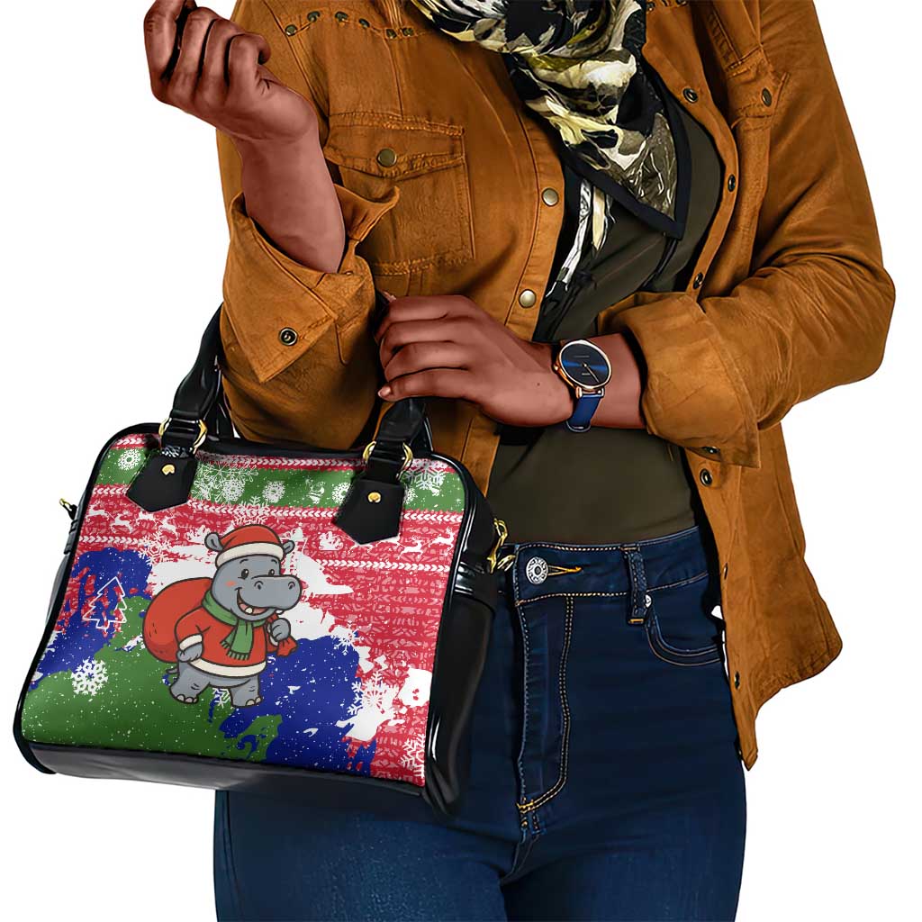 Gambia Christmas Shoulder Handbag Santa Hippo National Coat of Arms Snowflakes and Festive Holiday - African Pride