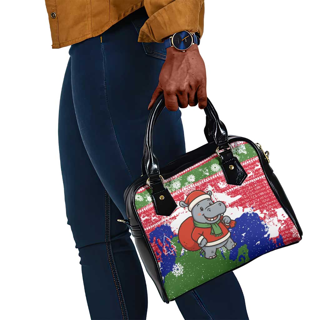 Gambia Christmas Shoulder Handbag Santa Hippo National Coat of Arms Snowflakes and Festive Holiday - African Pride