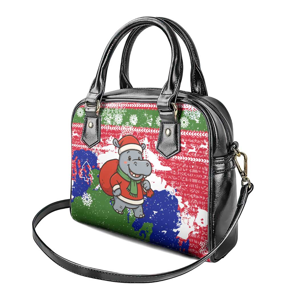 Gambia Christmas Shoulder Handbag Santa Hippo National Coat of Arms Snowflakes and Festive Holiday - African Pride