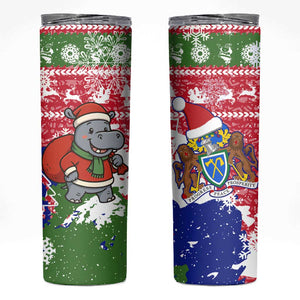 Gambia Christmas Skinny Tumbler Santa Hippo National Coat of Arms Snowflakes and Festive Holiday - African Pride
