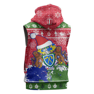 Gambia Christmas Sleeveless Hoodie Santa Hippo National Coat of Arms Snowflakes and Festive Holiday - African Pride