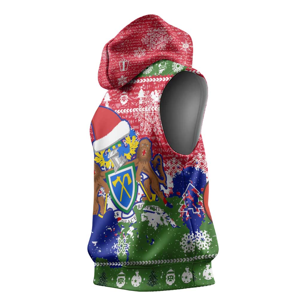 Gambia Christmas Sleeveless Hoodie Santa Hippo National Coat of Arms Snowflakes and Festive Holiday - African Pride