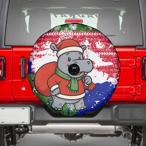Gambia Christmas Spare Tire Cover Santa Hippo National Coat of Arms Snowflakes and Festive Holiday - African Pride