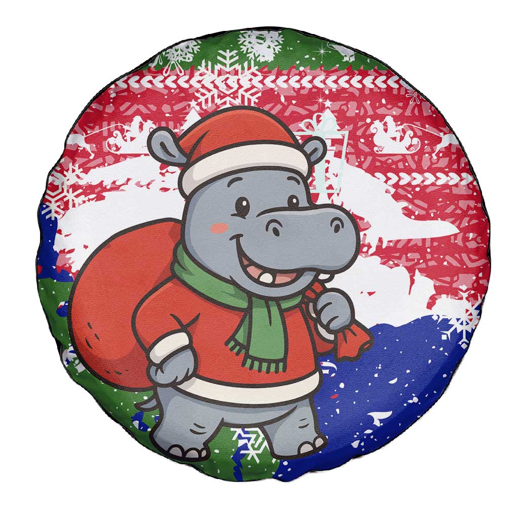 Gambia Christmas Spare Tire Cover Santa Hippo National Coat of Arms Snowflakes and Festive Holiday - African Pride