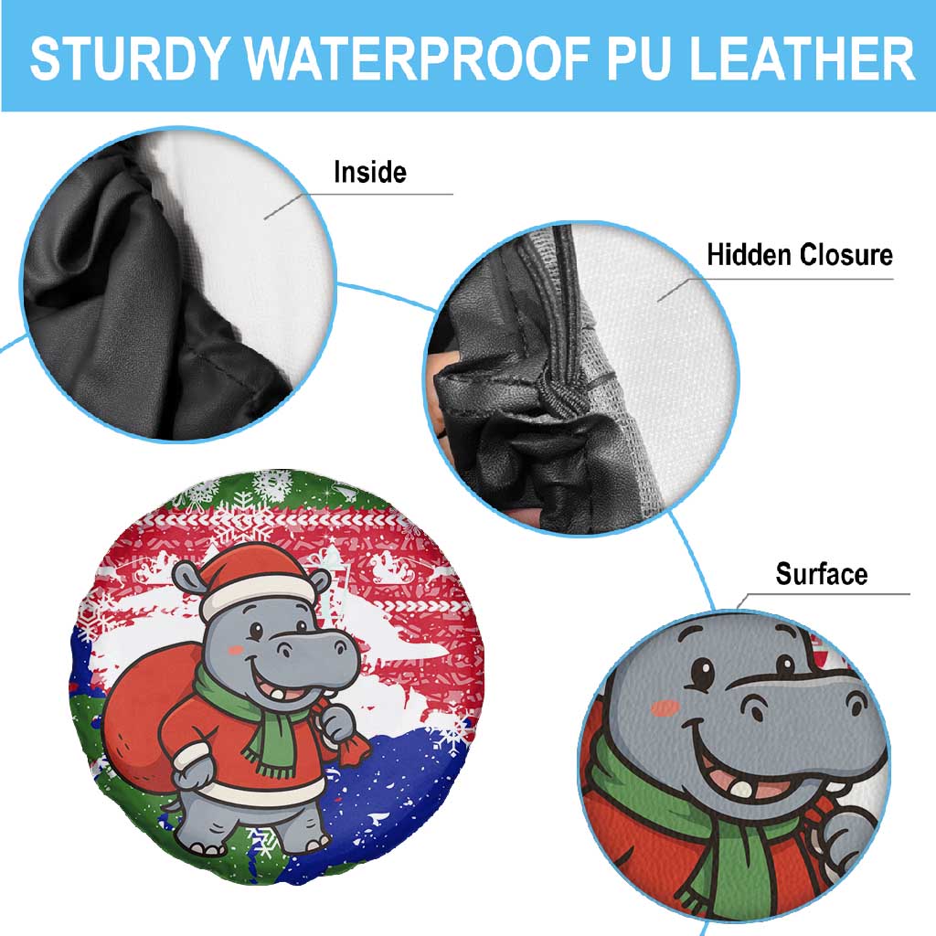 Gambia Christmas Spare Tire Cover Santa Hippo National Coat of Arms Snowflakes and Festive Holiday - African Pride