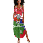 Gambia Christmas Summer Maxi Dress Santa Hippo National Coat of Arms Snowflakes and Festive Holiday - African Pride