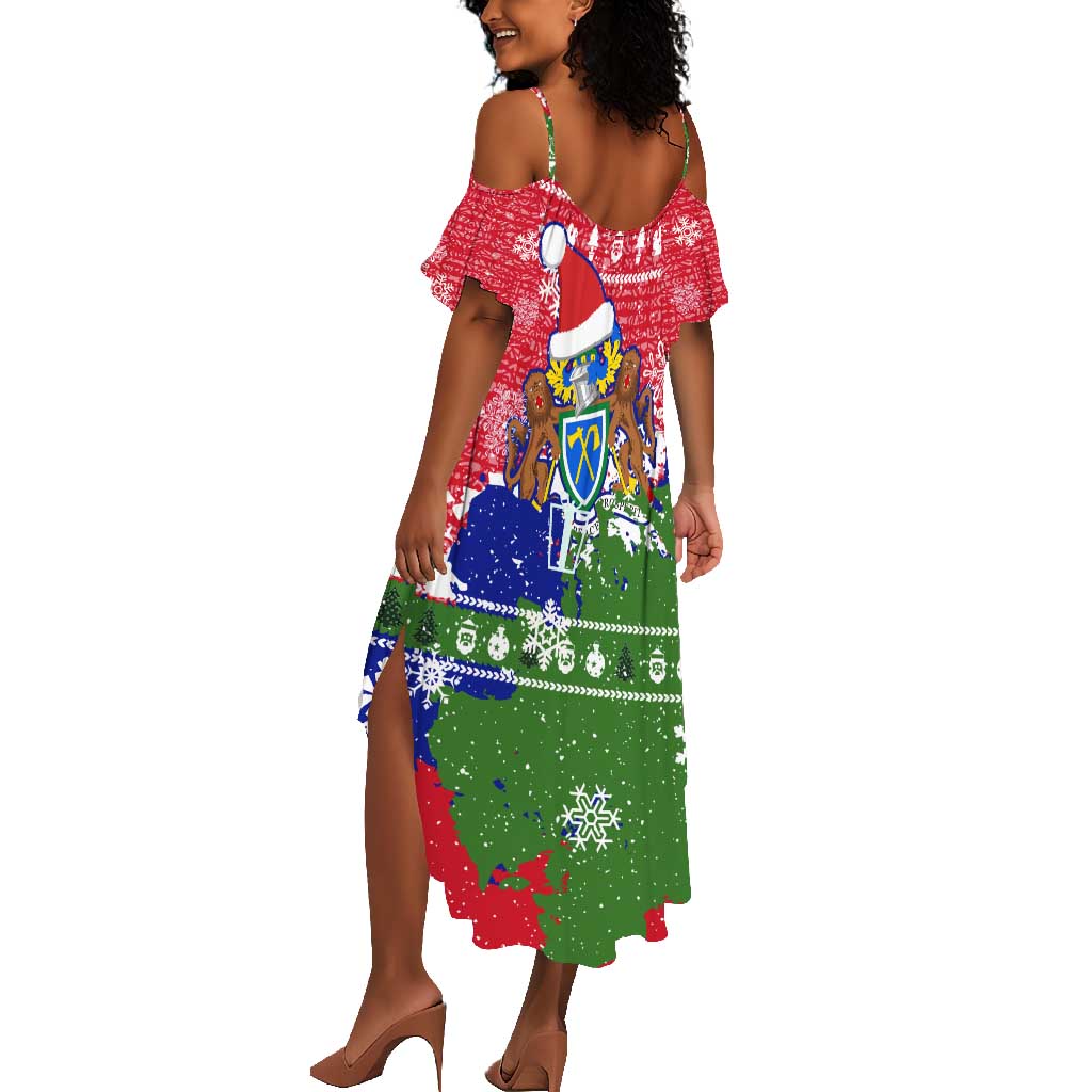 Gambia Christmas Summer Maxi Dress Santa Hippo National Coat of Arms Snowflakes and Festive Holiday - African Pride