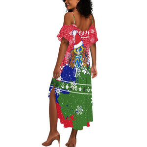 Gambia Christmas Summer Maxi Dress Santa Hippo National Coat of Arms Snowflakes and Festive Holiday - African Pride
