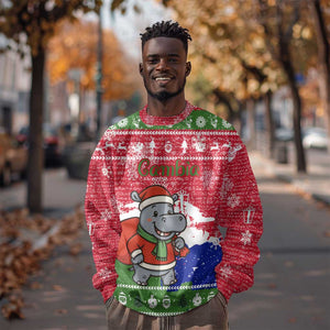 Gambia Christmas Sweatshirt Santa Hippo National Coat of Arms Snowflakes and Festive Holiday - African Pride