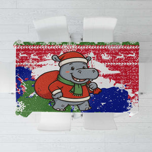 Gambia Christmas Tablecloth Santa Hippo National Coat of Arms Snowflakes and Festive Holiday - African Pride