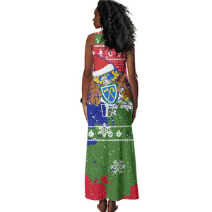 Gambia Christmas Tank Maxi Dress Santa Hippo National Coat of Arms Snowflakes and Festive Holiday - African Pride