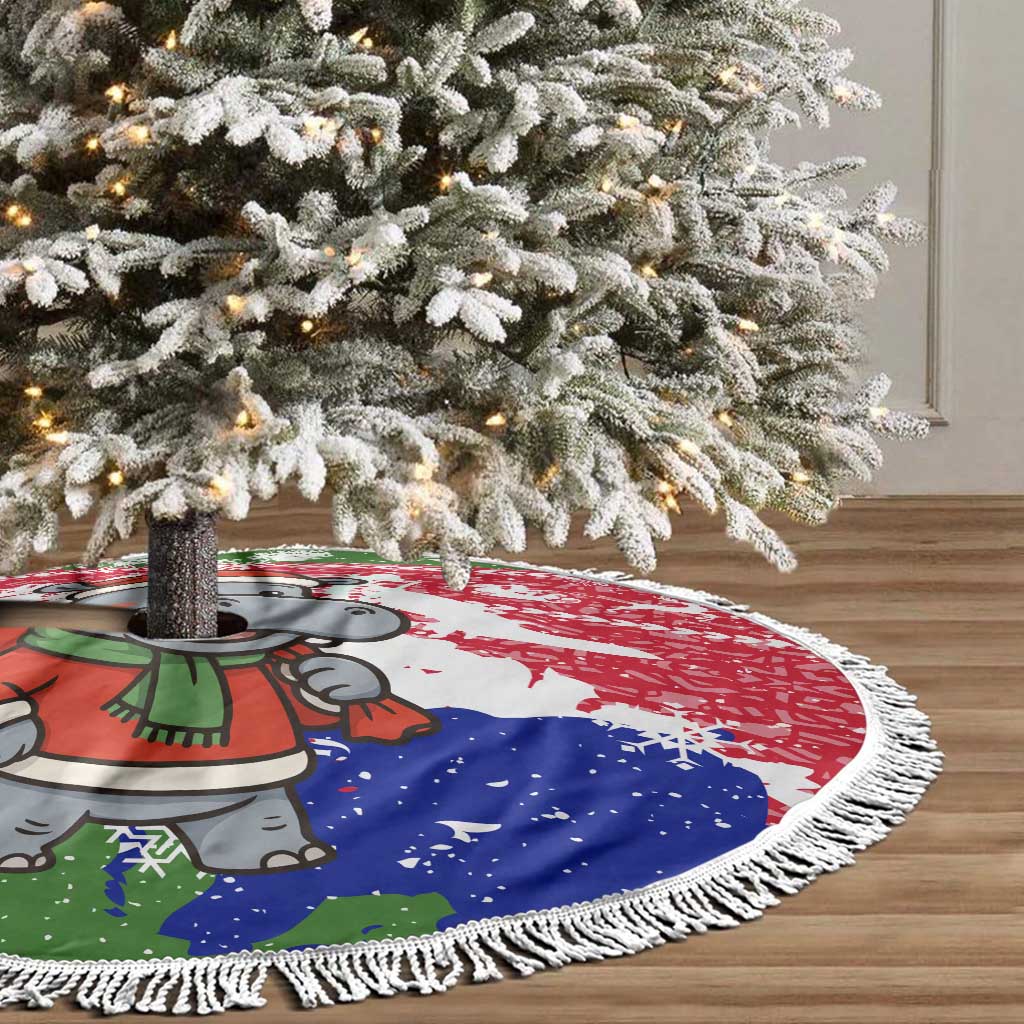 Gambia Christmas Tree Skirt Santa Hippo National Coat of Arms Snowflakes and Festive Holiday - African Pride
