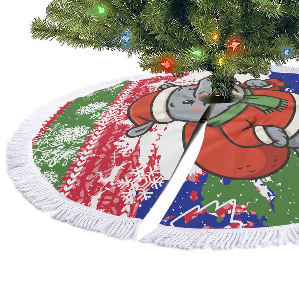 Gambia Christmas Tree Skirt Santa Hippo National Coat of Arms Snowflakes and Festive Holiday - African Pride