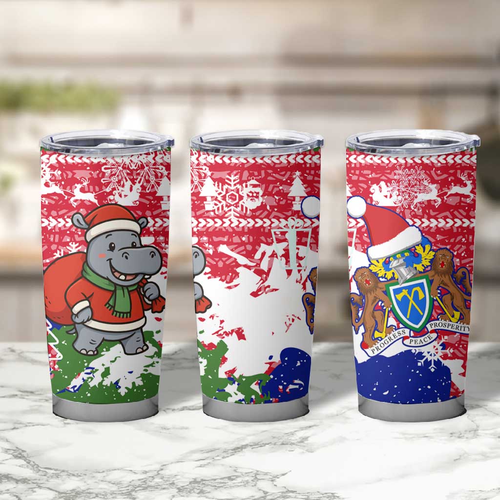 Gambia Christmas Tumbler Cup Santa Hippo National Coat of Arms Snowflakes and Festive Holiday - African Pride