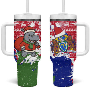 Gambia Christmas Tumbler With Handle Santa Hippo National Coat of Arms Snowflakes and Festive Holiday - African Pride