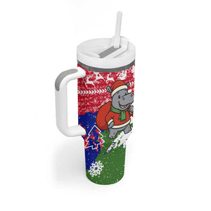 Gambia Christmas Tumbler With Handle Santa Hippo National Coat of Arms Snowflakes and Festive Holiday - African Pride