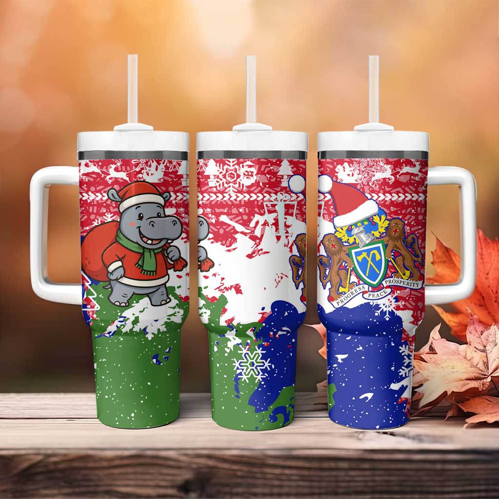 Gambia Christmas Tumbler With Handle Santa Hippo National Coat of Arms Snowflakes and Festive Holiday - African Pride