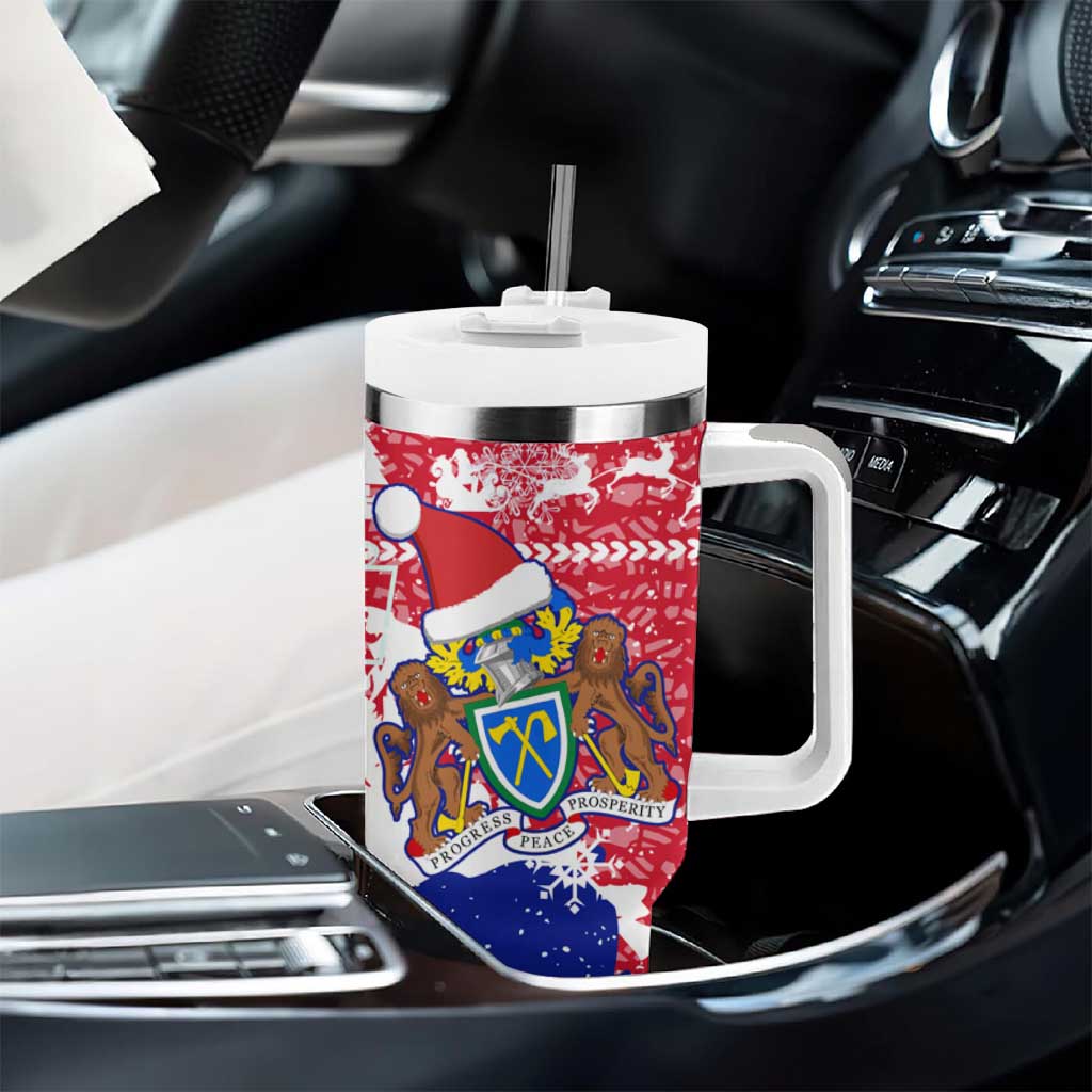 Gambia Christmas Tumbler With Handle Santa Hippo National Coat of Arms Snowflakes and Festive Holiday - African Pride