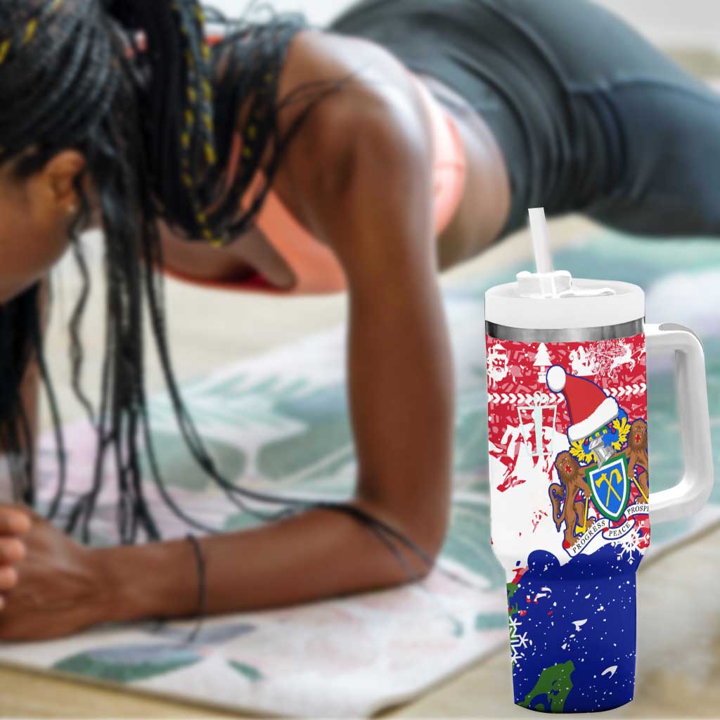 Gambia Christmas Tumbler With Handle Santa Hippo National Coat of Arms Snowflakes and Festive Holiday - African Pride