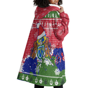 Gambia Christmas Wearable Blanket Hoodie Santa Hippo National Coat of Arms Snowflakes and Festive Holiday - African Pride