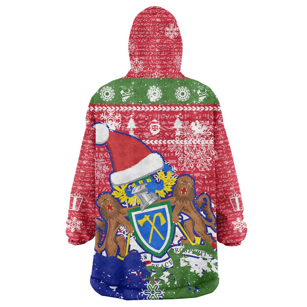 Gambia Christmas Wearable Blanket Hoodie Santa Hippo National Coat of Arms Snowflakes and Festive Holiday - African Pride