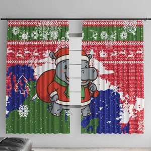 Gambia Christmas Window Curtain Santa Hippo National Coat of Arms Snowflakes and Festive Holiday - African Pride