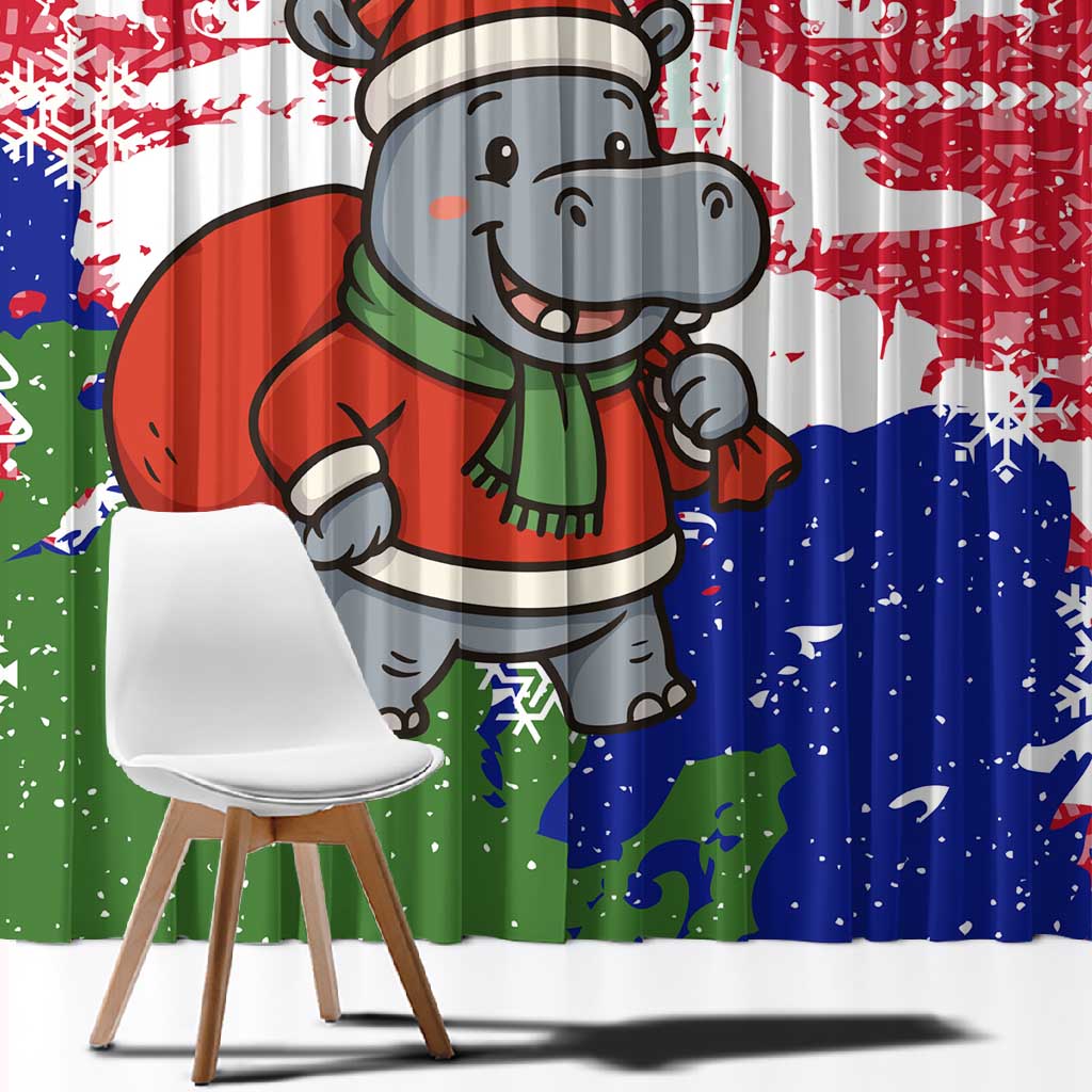 Gambia Christmas Window Curtain Santa Hippo National Coat of Arms Snowflakes and Festive Holiday - African Pride