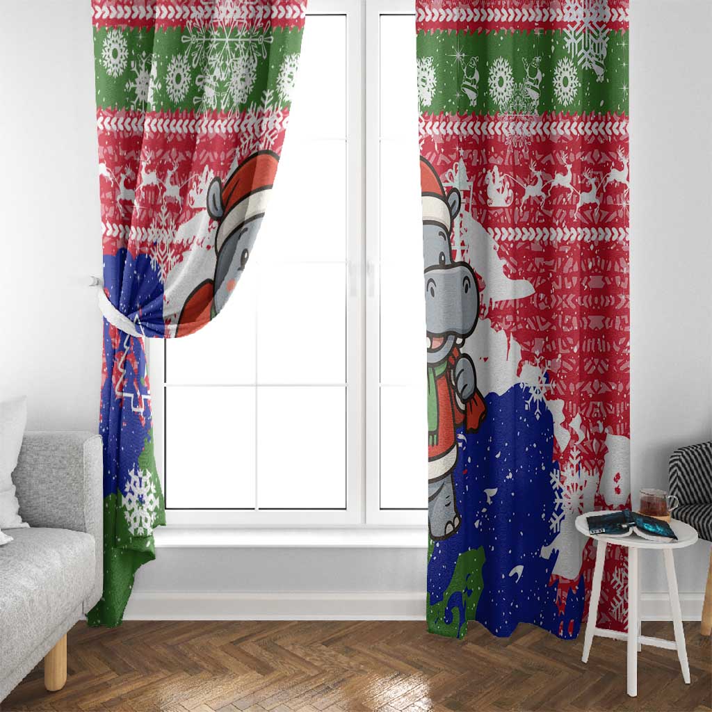 Gambia Christmas Window Curtain Santa Hippo National Coat of Arms Snowflakes and Festive Holiday - African Pride