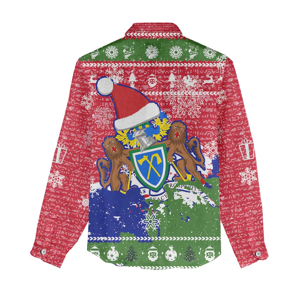 Gambia Christmas Women Casual Shirt Santa Hippo National Coat of Arms Snowflakes and Festive Holiday - African Pride