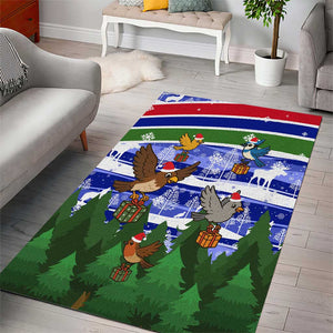 Gambia Christmas Area Rug Santa Birds Gift Boxes Forest Scene and Snowflake - African Pride