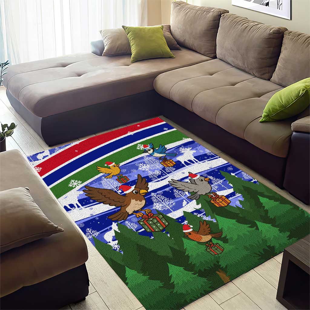 Gambia Christmas Area Rug Santa Birds Gift Boxes Forest Scene and Snowflake - African Pride