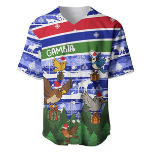 Gambia Christmas Baseball Jersey Santa Birds Gift Boxes Forest Scene and Snowflake - African Pride