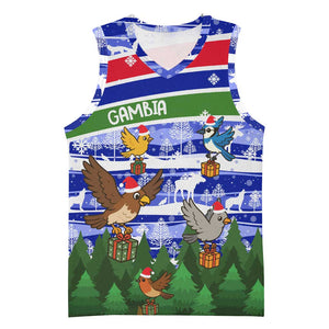 Gambia Christmas Basketball Jersey Santa Birds Gift Boxes Forest Scene and Snowflake - African Pride